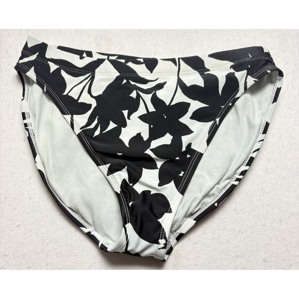 LA BLANCA Women Bikini Bottom Sz 10 White Black Floral Beach Pool Vacation